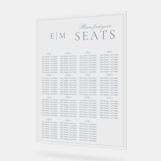 Elegant Dusty Blue Script Monogram Wedding Seat Acrylschild (Winkel)