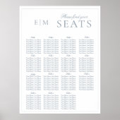 Elegant Dusty Blue Script Monogram Wedding Seat Poster (Vorne)