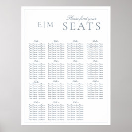 Elegant Dusty Blue Script Monogram Wedding Seat Poster