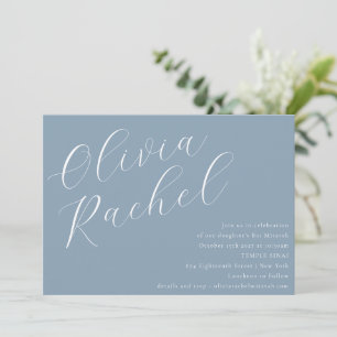 Elegant Dusty Blue Script Name Minimal Bat Mitzvah Einladung
