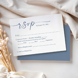 Elegant Dusty Blue Script - Simple Chic Wedding RSVP Karte