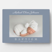 Elegant Dusty Blue Script Taufe Foto Fotoplatte (Vorderseite)