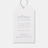 Elegant Dusty Blue Script Wedding Begrüßungsgesche Geschenkanhänger (Vorderseite)