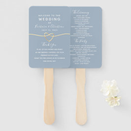 Elegant Dusty Blue Script Wedding Program Hand Fan Fächer