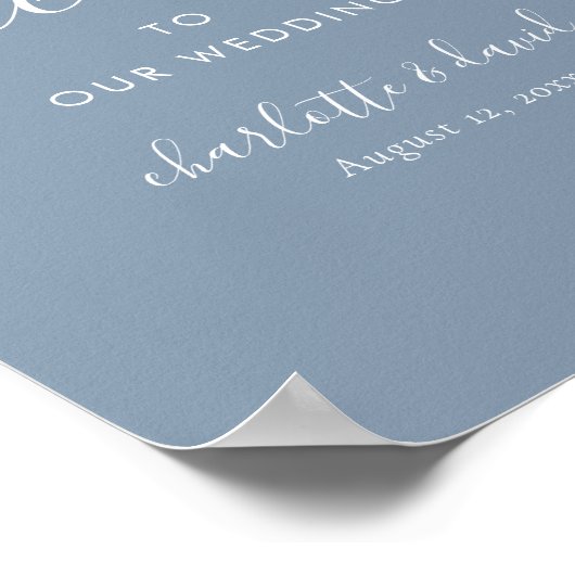 Elegant Dusty Blue Script Wedding Welcome Sign Poster (Ecke)