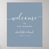 Elegant Dusty Blue Script Wedding Welcome Sign Poster (Vorne)