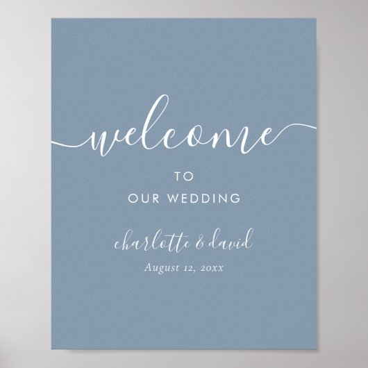 Elegant Dusty Blue Script Wedding Welcome Sign Poster (Vorne)