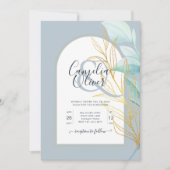 Elegant Dusty Blue SeaGlass Gold Leaf Arch Wedding Einladung (Vorderseite)