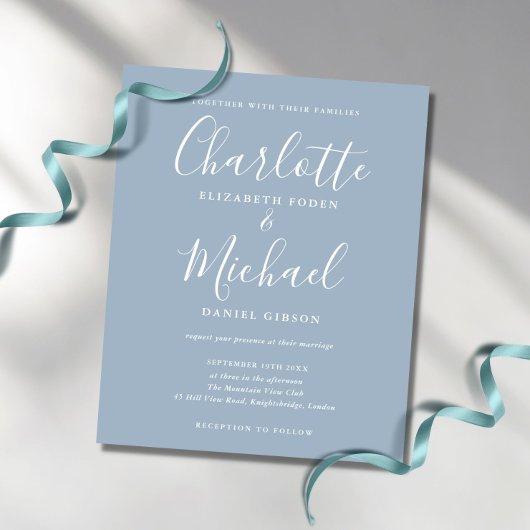 Elegant Dusty Blue Signature Wedding Einladung