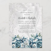 Elegant Dusty Blue Silver Bouquet Polterabend Einladung (Vorne/Hinten)