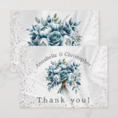 Elegant Dusty Blue Silver Bouquet Wedding Dankeskarte (Vorne/Hinten)