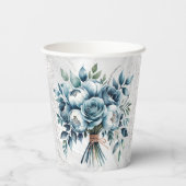 Elegant Dusty Blue Silver Bouquet Wedding Pappbecher (Rückseite)
