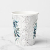 Elegant Dusty Blue Silver Bouquet Wedding Pappbecher (Rechts)