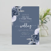 Elegant Dusty Blue Silver Floral Wedding Folieneinladung (Stehend vorne)