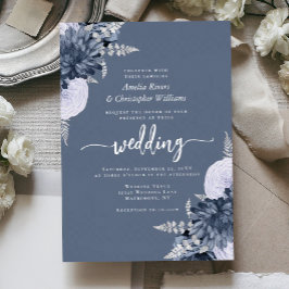 Elegant Dusty Blue Silver Floral Wedding Folieneinladung