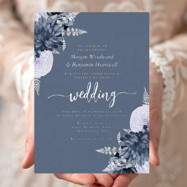 Elegant Dusty Blue Silver Floral Wedding Folieneinladung