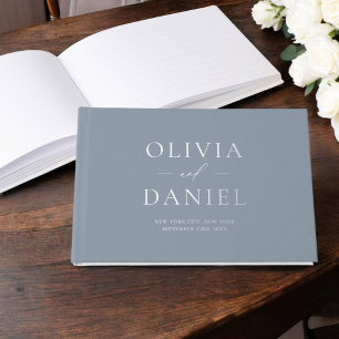 Elegant Dusty Blue Silver Modernes Minimalistisch Gästebuch