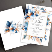 Elegant Dusty Blue Silver Terracotta Boho Wedding Einladung