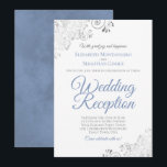 Elegant Dusty Blue & Silver Wedding Reception Einladung<br><div class="desc">These beautiful wedding reception invitations feature a simple yet elegant design with dusty blue script lettering and silver faux foil curls and swirls in the corners. The design is posh,  elegant and classy. Perfect way to invite your friends and family to join in your wedding celebration!</div>