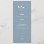 Elegant Dusty Blue Simple Calligraphy Wedding Menükarte (Vorderseite)