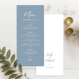 Elegant Dusty Blue Simple Calligraphy Wedding  Menükarte