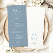 Elegant Dusty Blue Simple Calligraphy Wedding  Menükarte