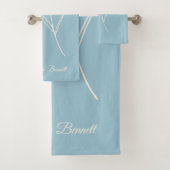 Elegant Dusty Blue Simple Flower  Badhandtuch Set (Insitu)