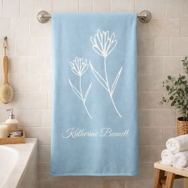 Elegant Dusty Blue Simple Flower Badhandtuch Set