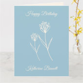 Elegant Dusty Blue Simple Flower Birthday Karte (Gelbe Blume)