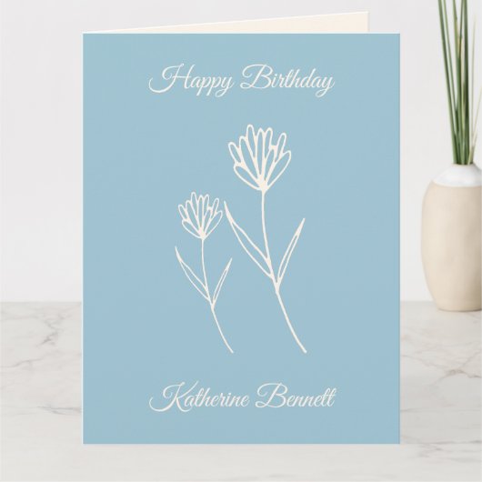 Elegant Dusty Blue Simple Flower Birthday Karte (Vorderseite)