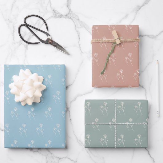 Elegant Dusty Blue Simple Flower Geschenkpapier Set (Vorderseite)