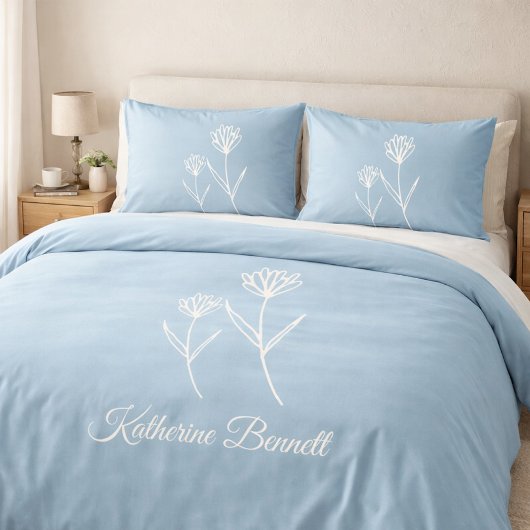 Elegant Dusty Blue Simple Flower  Kissenbezug