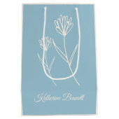 Elegant Dusty Blue Simple Flower  Mittlere Geschenktüte (Rückseite)