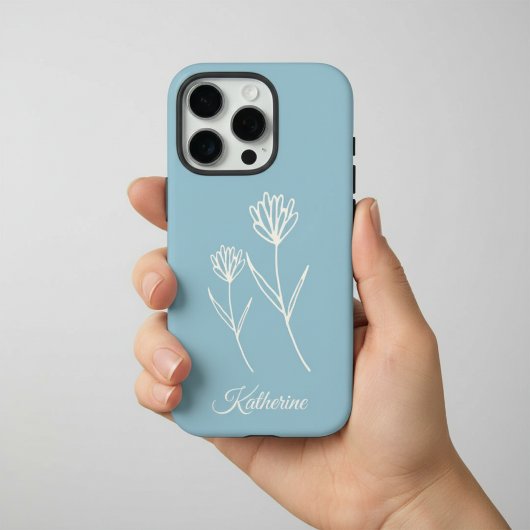 Elegant Dusty Blue Simple Flower Sports Case-Mate iPhone Hülle