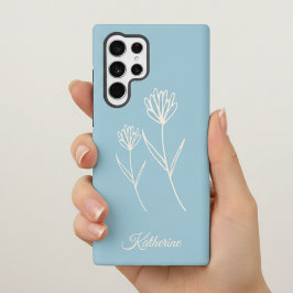 Elegant Dusty Blue Simple Flower Sports Samsung Galaxy Hülle