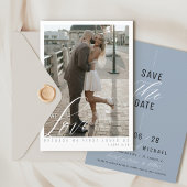 Elegant Dusty Blue Simple Foto Christlich Wedding Save The Date