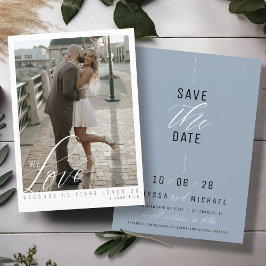 Elegant Dusty Blue Simple Foto Christlich Wedding Save The Date