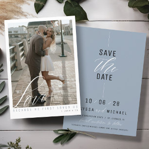 Elegant Dusty Blue Simple Foto Christlich Wedding Save The Date
