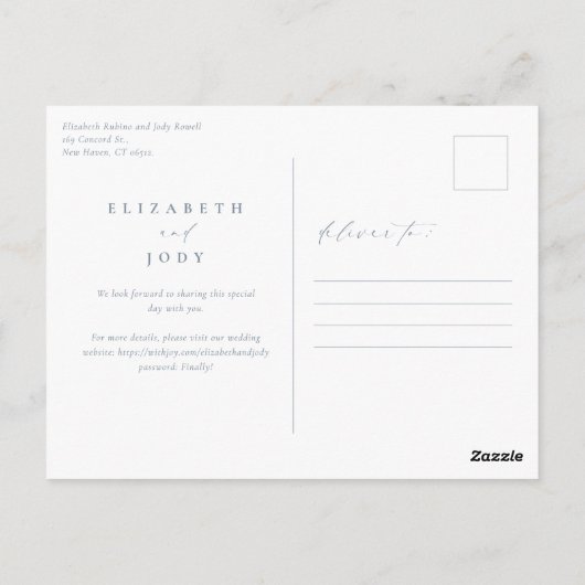 Elegant Dusty Blue Simple Save The Date Postkarte (Rückseite)