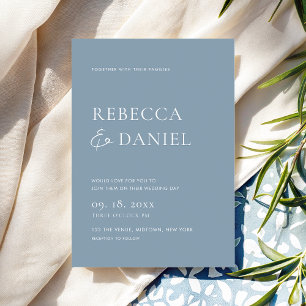 Elegant Dusty Blue Simple Wedding Einladung