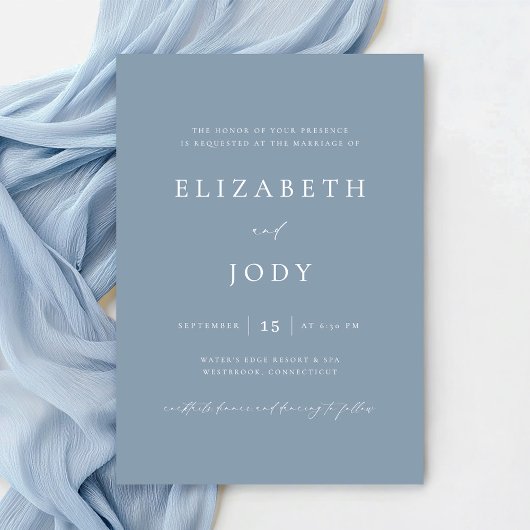 Elegant Dusty Blue Simple Wedding Modern Einladung