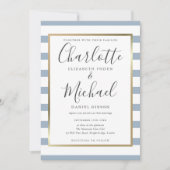 Elegant Dusty Blue Stripe Script Wedding Einladung (Vorderseite)