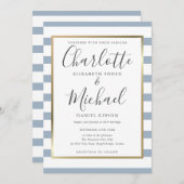 Elegant Dusty Blue Stripe Script Wedding Einladung (Vorne/Hinten)
