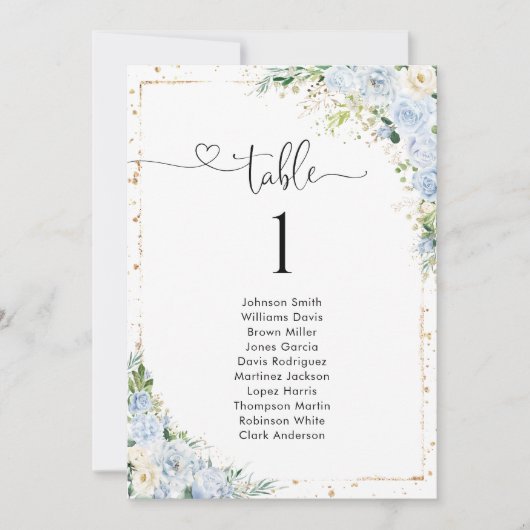 Elegant Dusty Blue Table Number Seating Chart (Vorderseite)