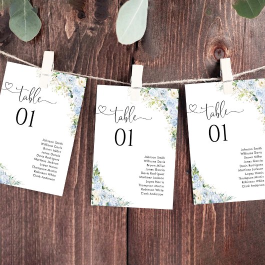 Elegant Dusty Blue Table Number Seating Chart