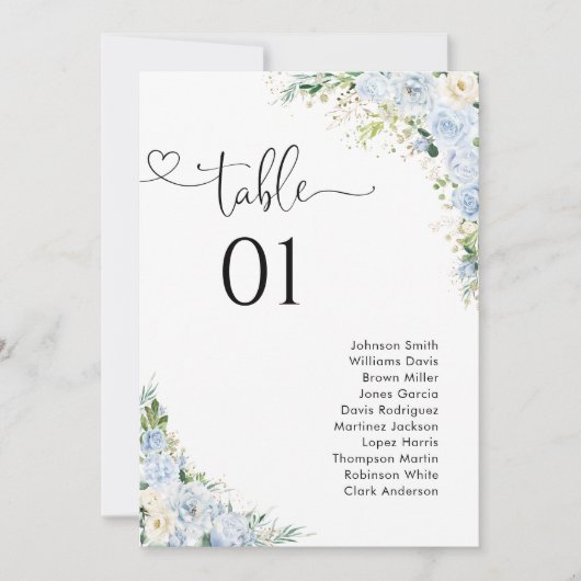 Elegant Dusty Blue Table Number Seating Chart (Vorderseite)