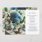 Elegant Dusty Blue Tee Party Einladung (Vorne/Hinten)