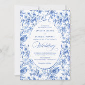 Elegant Dusty Blue Toile de Jouy Floral Wedding Einladung (Vorderseite)