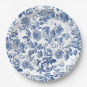 Elegant Dusty Blue Toile Floral Wedding Pappteller (Vorderseite)