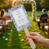 Elegant Dusty Blue Toile Floral Wedding Program Fächer